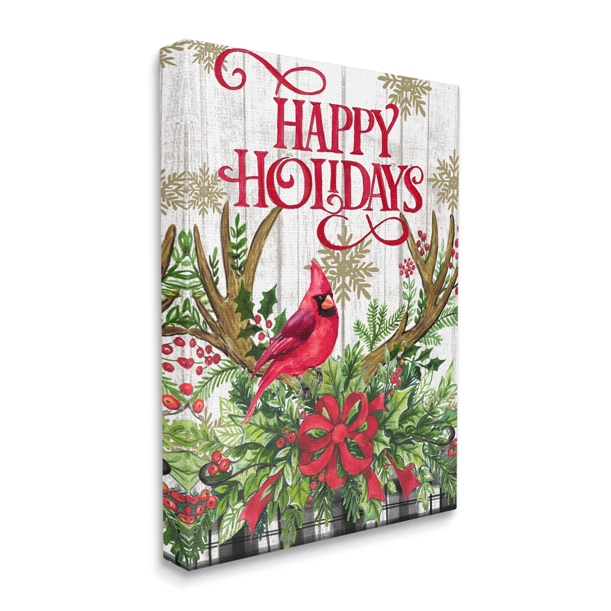 Stupell Industries Happy Holidays Cardinal Holiday Painting Gallery Wrapped Canvas Art Print Wall Art, 16 x 20