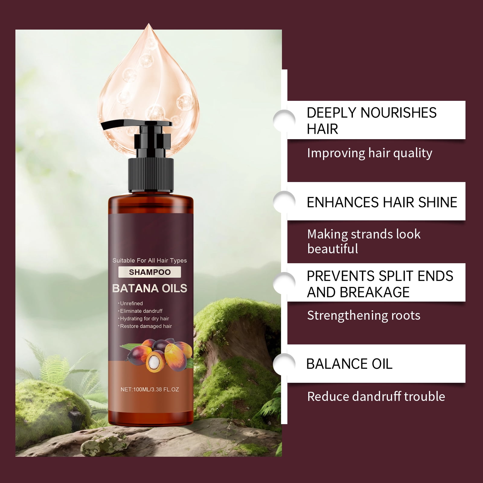 Alvantor Batana Oil Shampoo, Nourishing & Rejuvenating for Softness & Volume, Fine Hair Salon Care for Women and Men, 3.38fl.oz