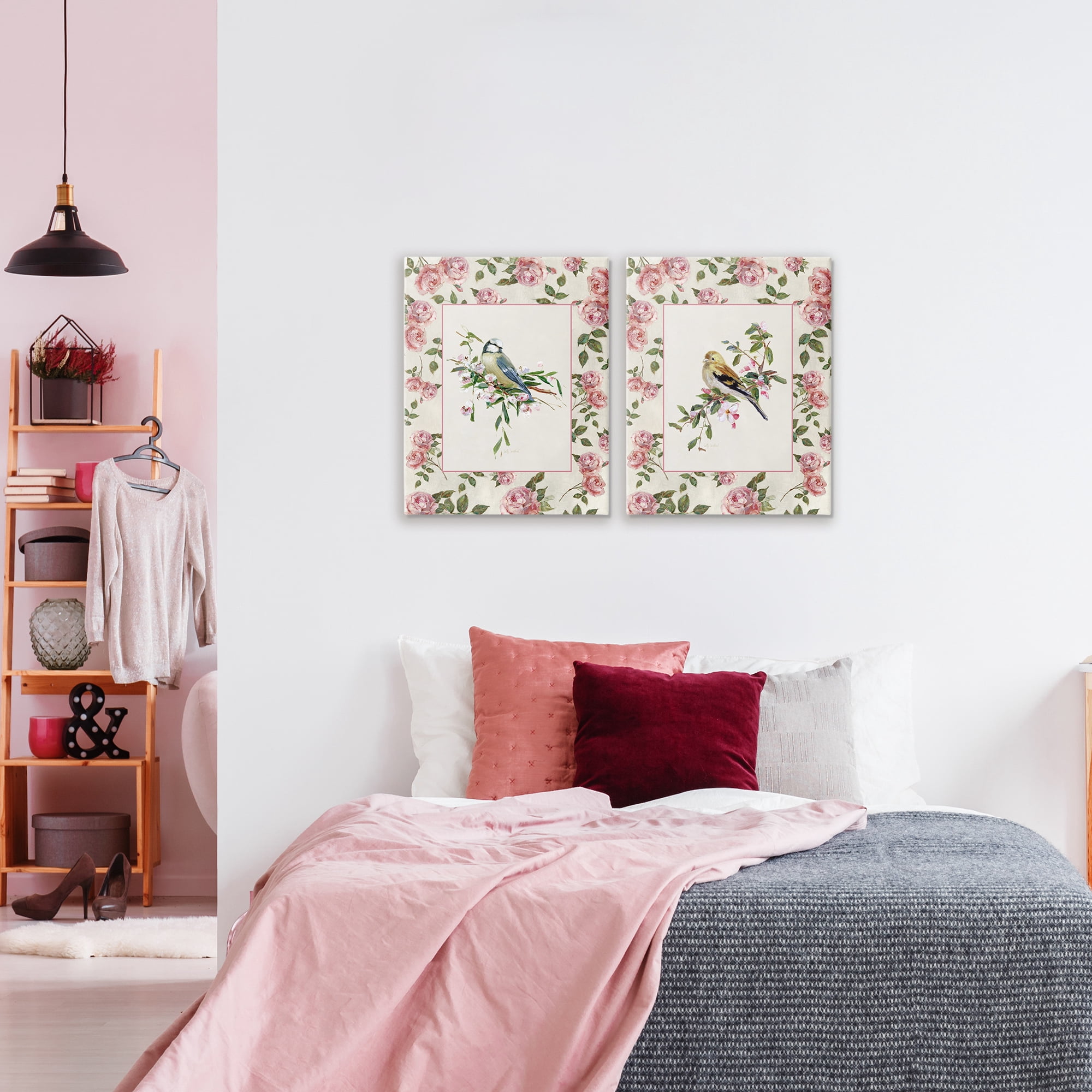 Stupell Industries Dainty Roses & Birds 2 Piece Canvas Wall Art Set, design by Sally Swatland