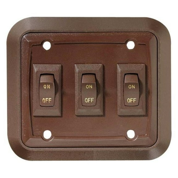 Triple SPST On & Off Labled Brown Lighting Switch