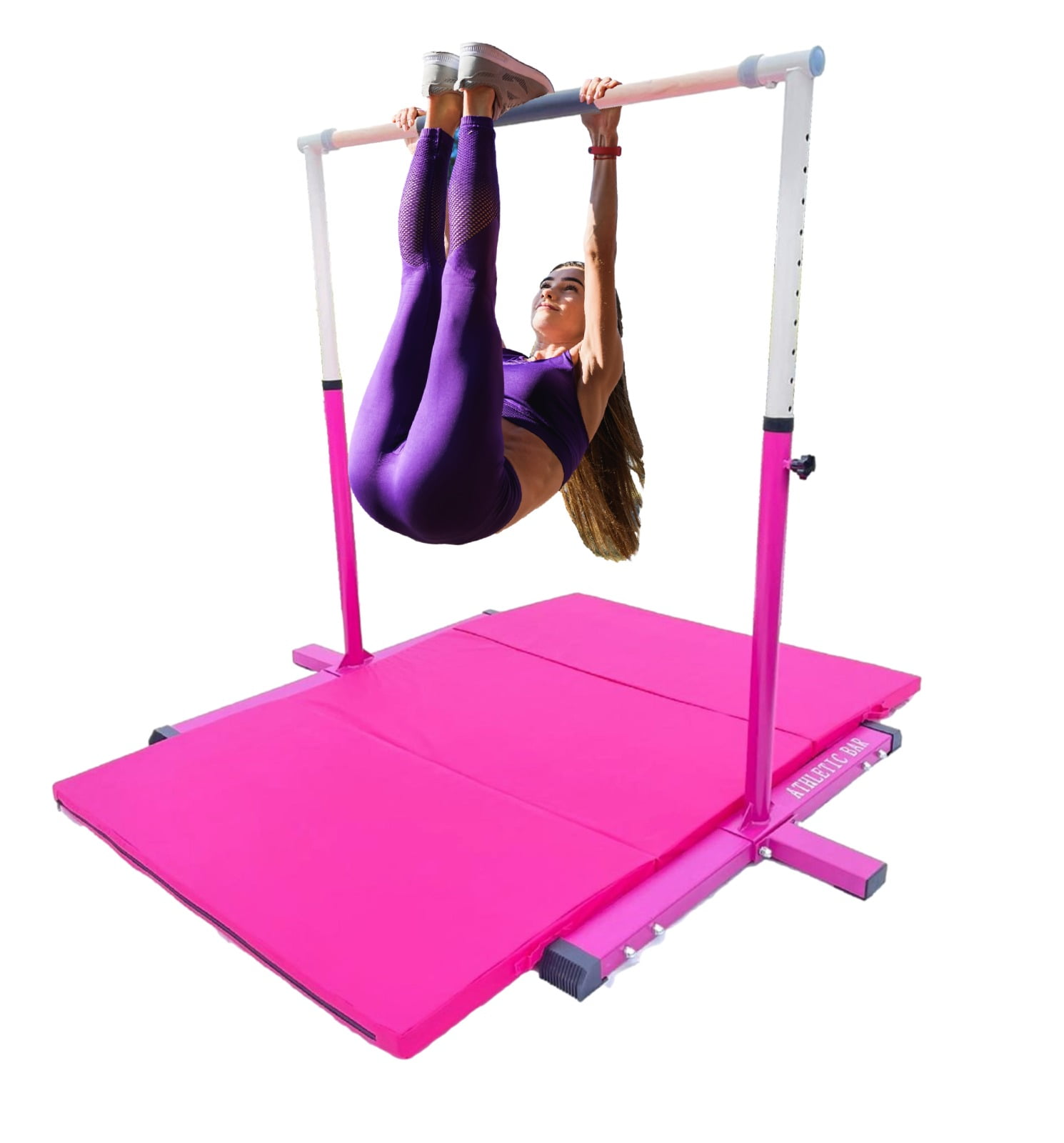 Blue Height Adjustable Junior Gymnastics Training Horizontal Kip Bar W/ Gym Mat 
