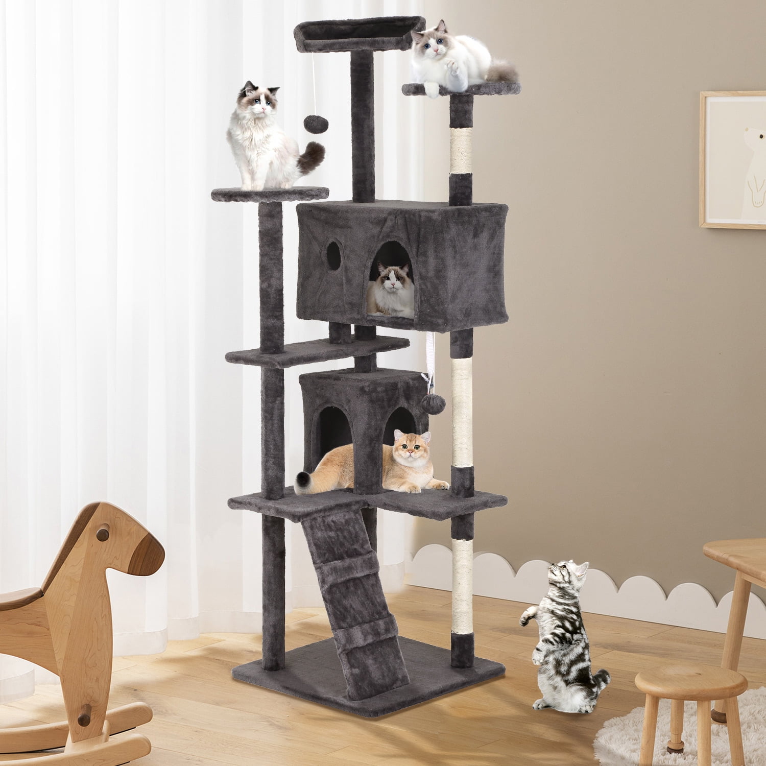 CL.HPAHKL 70in Cat Tree Tower, Multi-Level Cat Tower Furniture Activity Center with Platform Scratching Posts Stand House Condo and Toy, Cat Condos for Indoor Cats Activity Relaxing, Light Gray