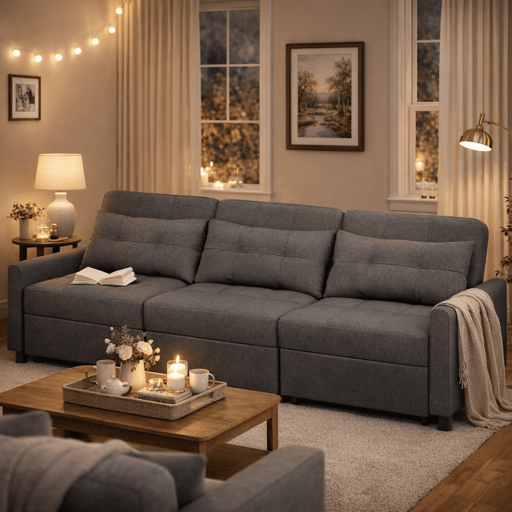 Convertible Sofa Bed, 3 Seater Sectional Sleeper Sofa with Adjustment Backrest & Side Pocket, Pull out Couch for Living Room, Bedroom, Apartment, Dark Gray