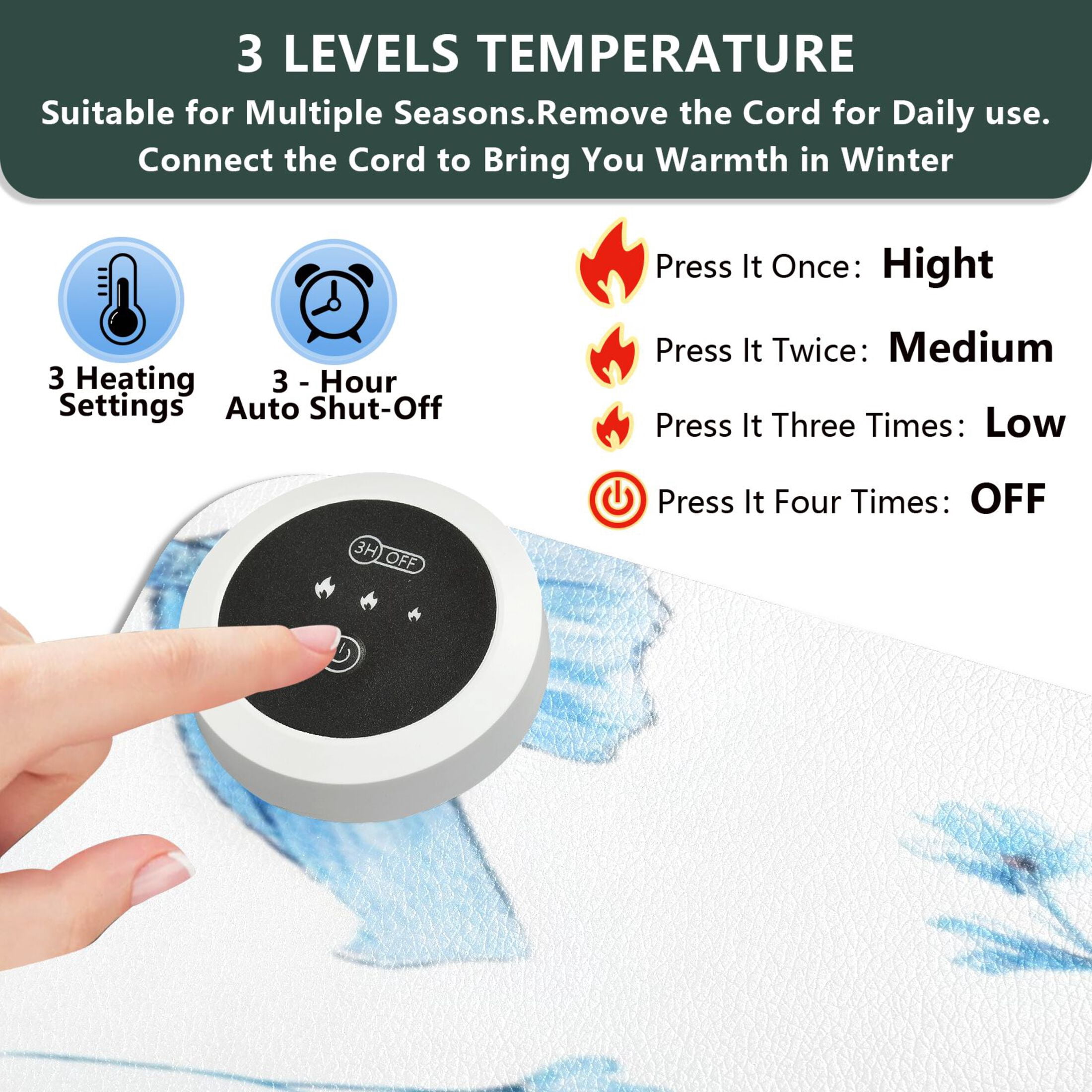 Large Heated Desk Mat Mouse Pad 31.5"x13"PU Leather Graphene Heating Desk Warmer with 3 Temperature Settings 110V US Plug Non-Slip Warm Pad for Home, Office, and Gaming Delicate Blue Bow Pairs