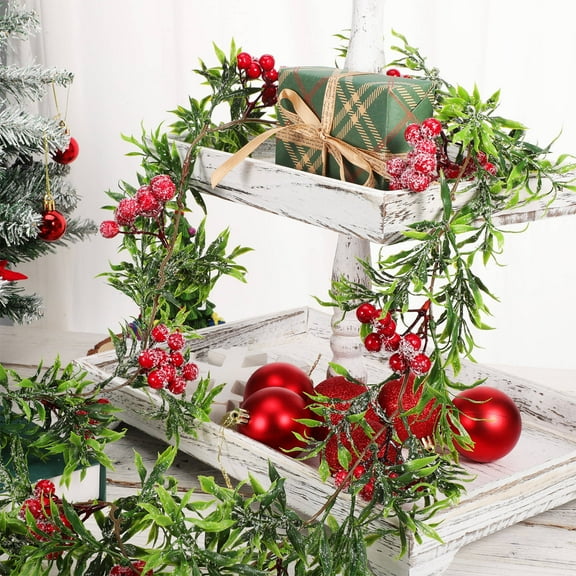 WRITWAA Christmas Berry Branch Green PVC Rattan Ornament for Home Decor 1Pc