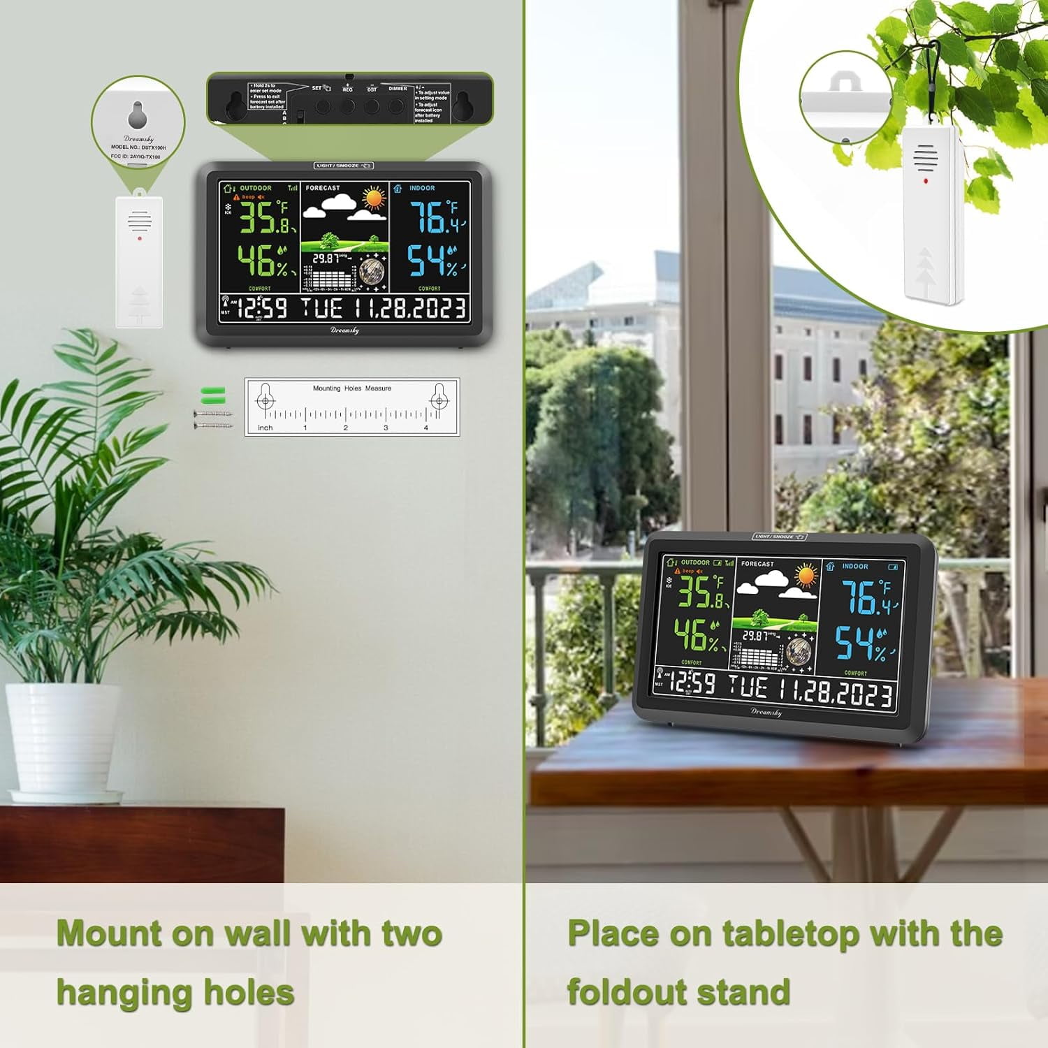 Weather Station Indoor Outdoor Thermometer Wireless with Digital Atomic Clock for Home, Large Display with Adjustable Backlight, USB Port, Inside Outside Temperature Humidity Monitor