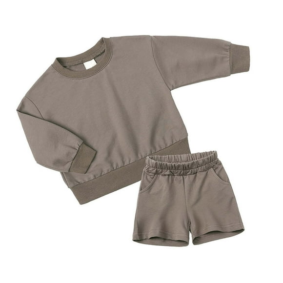 Sudadera Para Niños Pequeños Niñas Niños Otoño Invierno Blusas De Manga Larga Con Cuello Redondo Pantalones Cortos Casuales Traje Deportivo Para Bebés Gris Oscuro Odeerbi LM103-8198