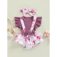 thumbnail image 3 of Baby Flying Sleeve Romper + Bow Headband, Cartoon Bunny Print Easter Sweet Holiday Clothing, 3 of 10