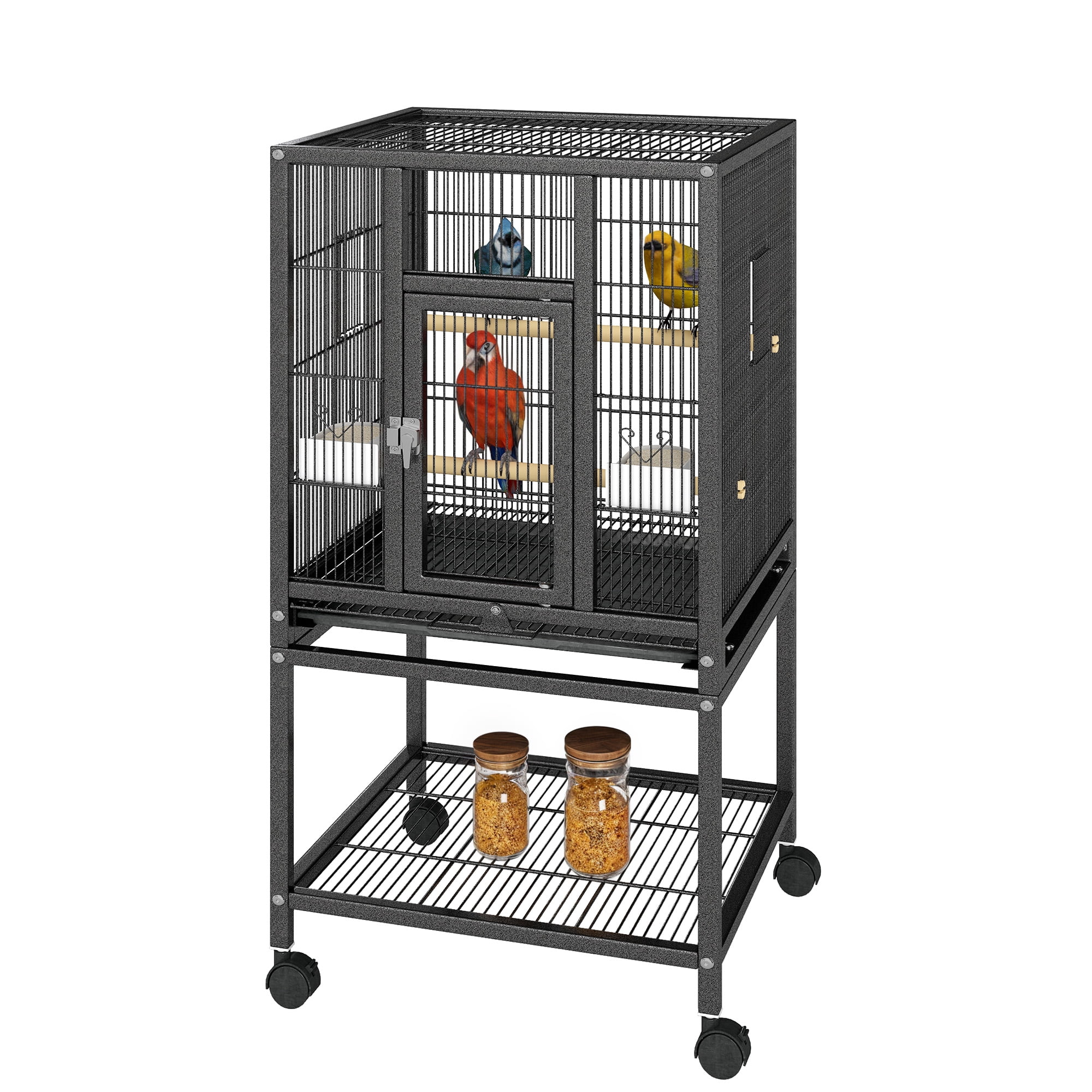 Uforic 41" Metal Bird cage  with Rolling Stand, Tray, 2 Perches and 2 Feeders, Black