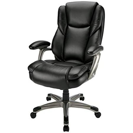 Realspace® Cressfield Bonded Leather High-Back Chair, Black/Silver