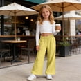 thumbnail image 5 of Fesfesfes Girls Cotton Linen Wide Leg Pants Loose Fit Drawstring Trousers with Pockets, Lightweight Summer Casual Bottoms for School Vacation and Everyday Wear Ages 5-14 Years, 5 of 9