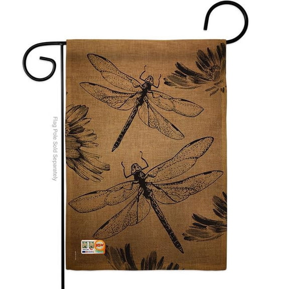 Breeze Decor BD-BG-G-104001-IP-DB-D-US15-BD 13 x 18.5 in. Dragonfly Burlap Garden Friends Bugs & Frogs Impressions Decorative Vertical Double Sided Flag