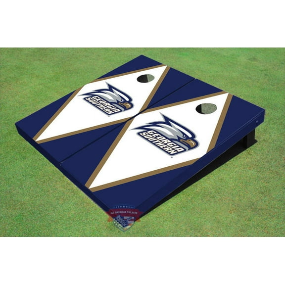 Georgia Southern University Head Logo White And Blue Matching Diamond Cornhole Boards