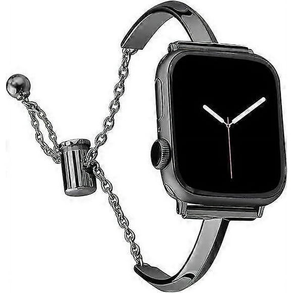 Black Stainless Steel Bands Compatible with Apple Watch Bands 38mm, 40mm, 41mm iWatch SE Series 8 7 6 5 4 3 2 1, Slim Versatile Bracelet for Women
