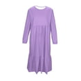 thumbnail image 4 of SERTG Girls Fashion Print Solid Color Long Sleeve Round Neck Dress with Pockets Kids Spring Summer Casual Everyday Outfit Skirts(Purple,6-7 Years), 4 of 6