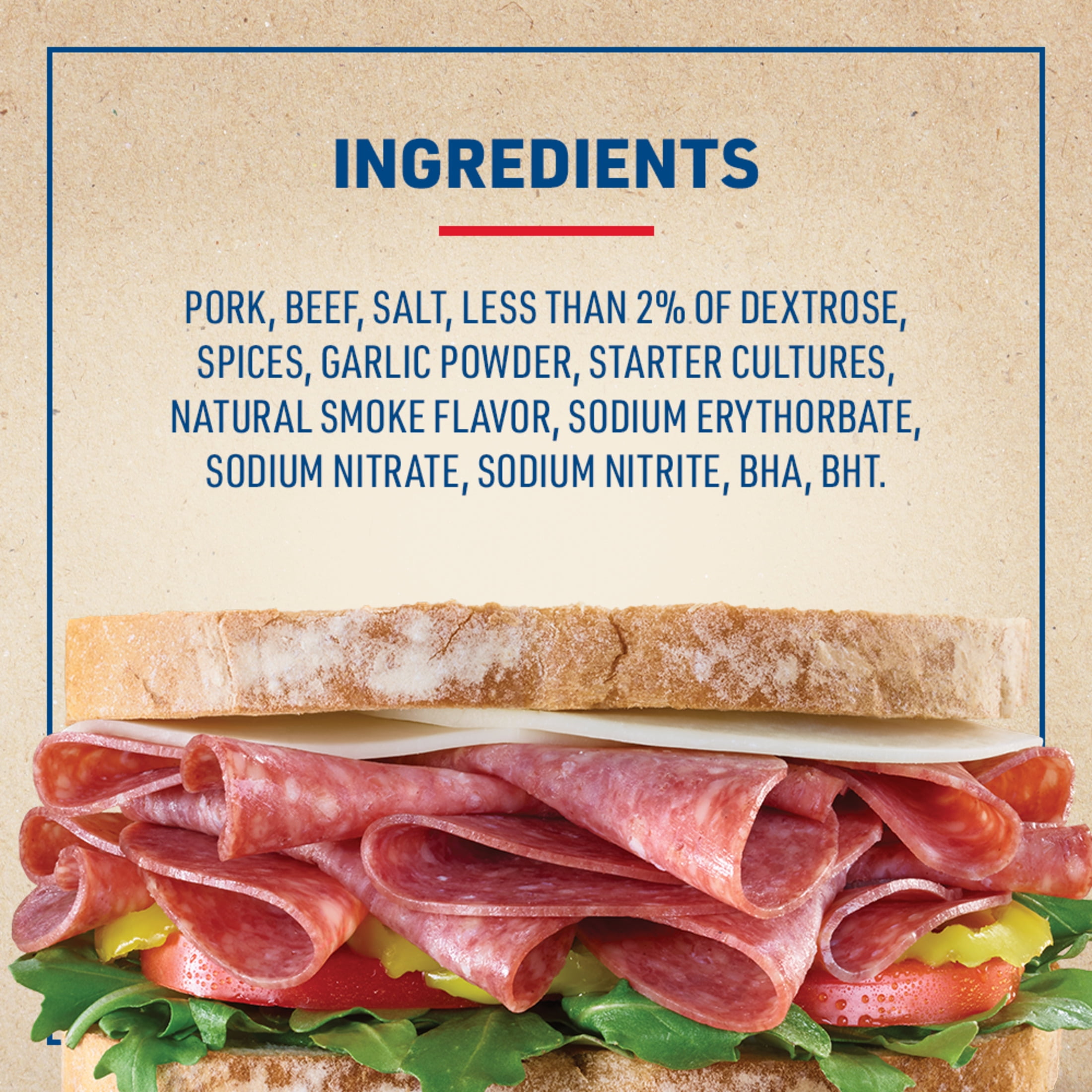 Land O'Frost Premium Sandwich Sliced Deli Lunch Meat, Hard Salami, 9 oz Resealable Pouch