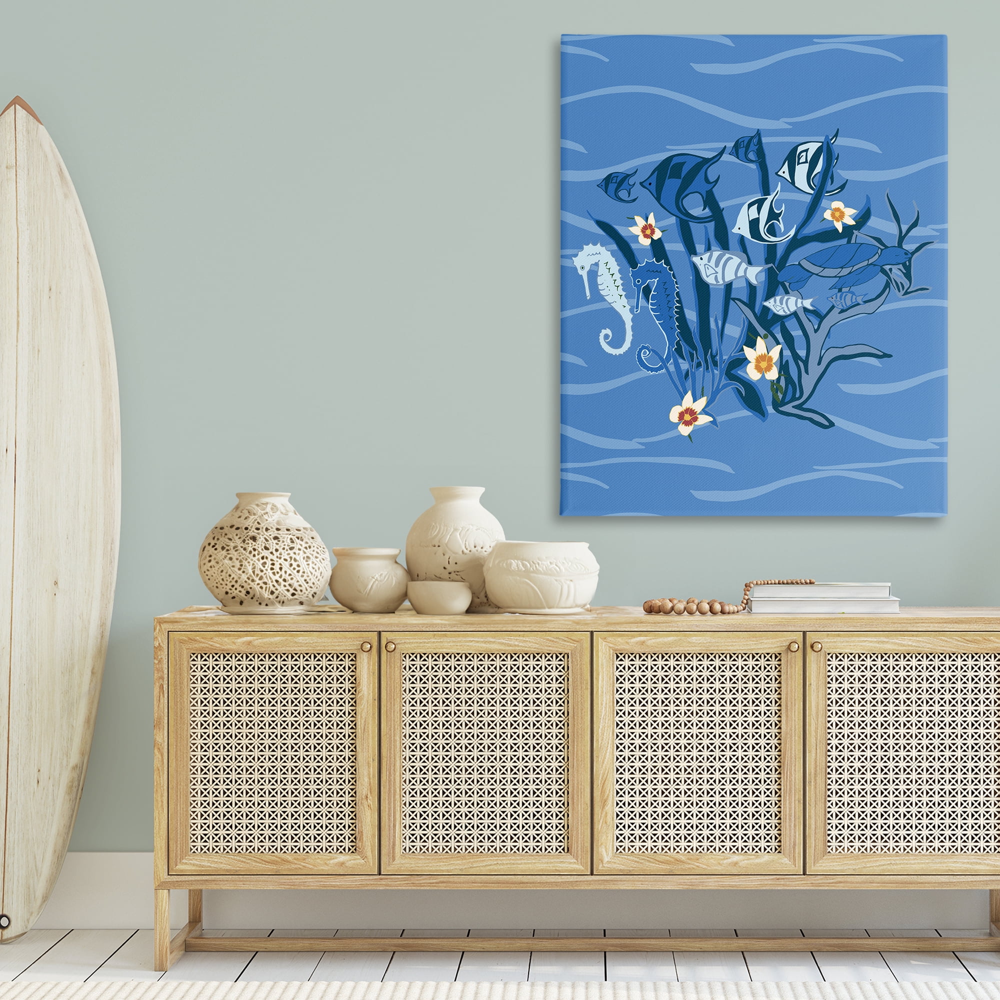 Stupell Industries Blue Undersea Critters Nautical & Beach Painting Wrapped Canvas Art Print Wall Art, 36 x 48