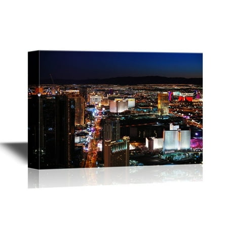 wall26 USA City Skyline Canvas Wall Art - Las Vegas Strip Skyline Night Scene with Hotel Illuminated - Gallery Wrap Modern Home Decor | Ready to Hang - 32x48 inches