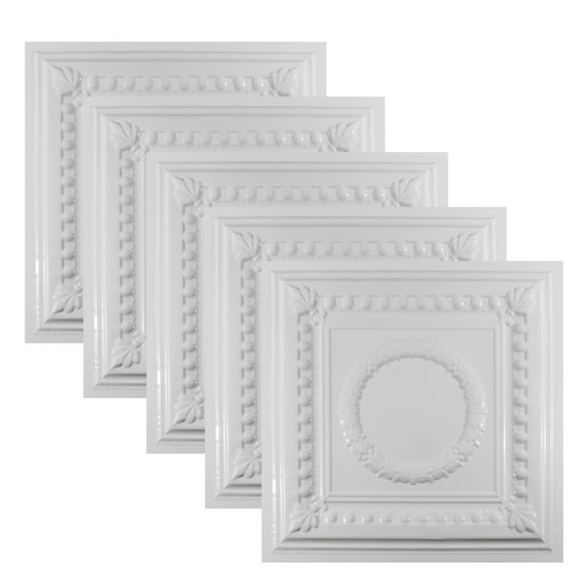 Great Lakes Tin Cleveland Gloss White 2ft x 2ft Lay In Ceiling Tiles (5 Pack)