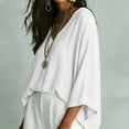 thumbnail image 7 of Gamivast V Neck Blouses for Women 3/4 Batwing Sleeve Flowy Shirts Casual Oversized Loose Fit Tunic Tops Lightweight Comfy Basic Tees for Summer Fall Vacation White S, 7 of 7