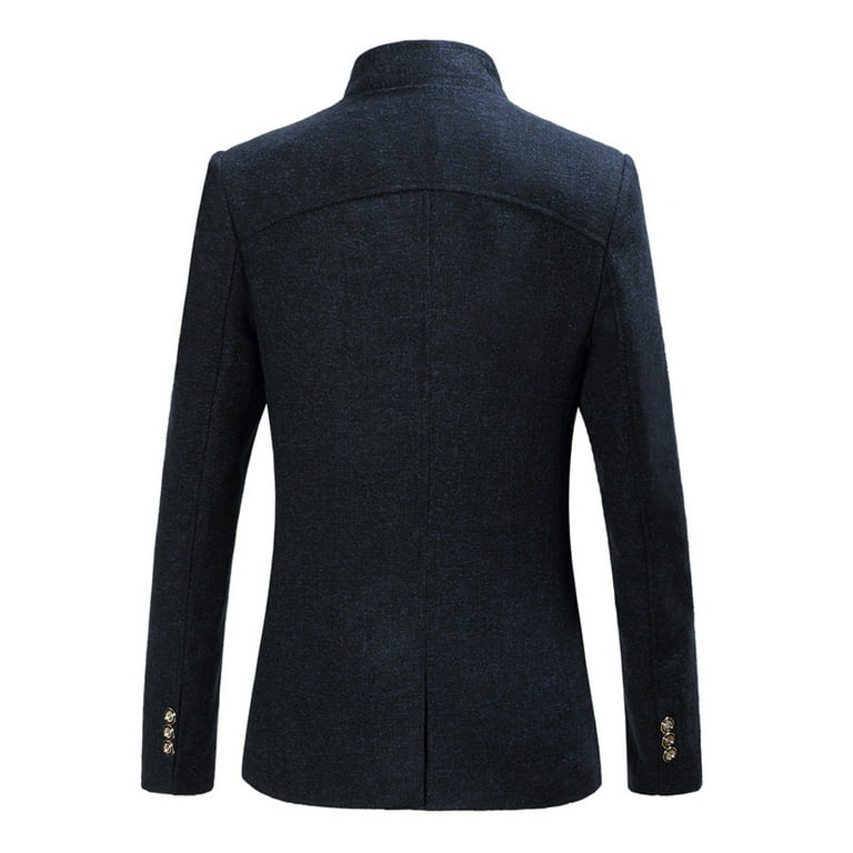IROINNID Men's Long Sleeve Blazer Stand Collar Hip-Length