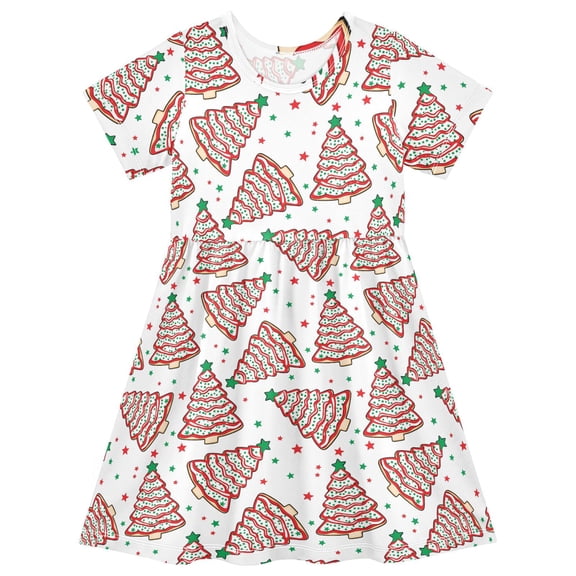 joogoo Christmas Tree Cakes Girls' Short Sleeve Dress Kids Dresses 5-6T