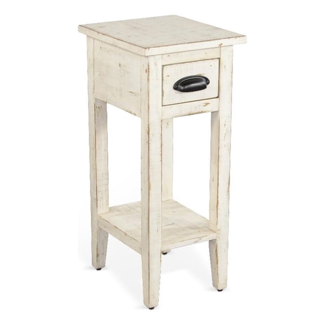Pemberly Row Table d'Appoint en Bois d'Acajou Style Ferme, Couleur Sable Blanc