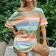 thumbnail image 2 of Defitshape Women's Short Sleeve T-Shirt Tees Summer Tee Soft Cotton Casual Loose Fit Oversized Tshirt Striped Grunge Shirt Shirttail Hem Tops Scoop Neck Long Tunic Tops for Leggings Green X-Large, 2 of 2