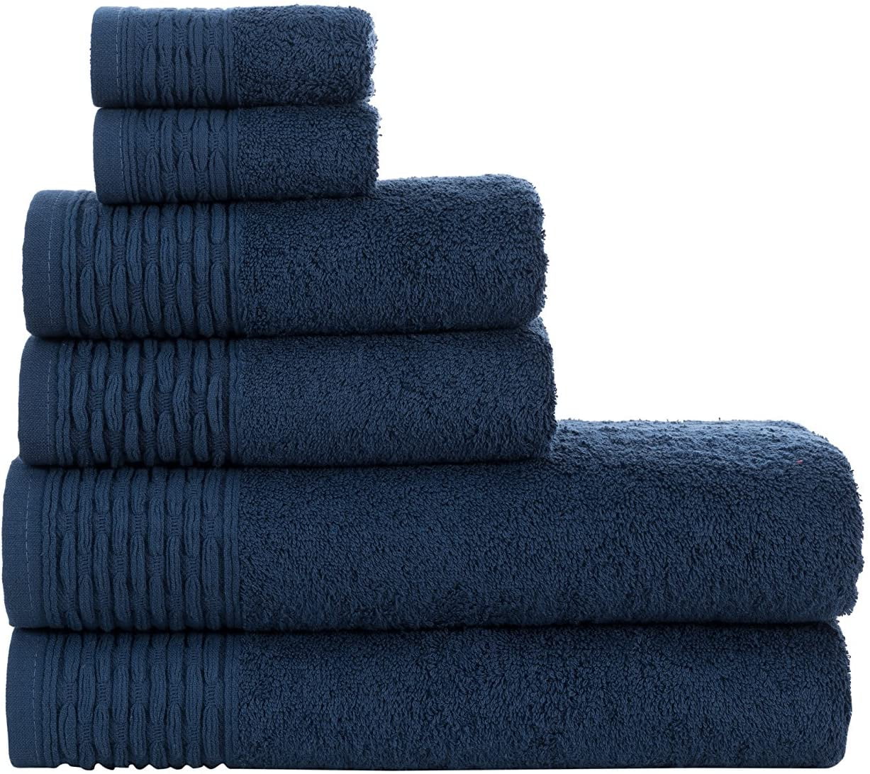 Hygge Towel Sets for Bathroom, 100 Cotton, 6 Piece Towel Set Navy Blue Towels