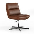 thumbnail image 2 of BizChair Commercial Wide Mid-Back Cognac Padded LeatherSoft Armless Stationary Task Office Chair with Adjustable Height, Swivel Function, and Black Frame, 2 of 12