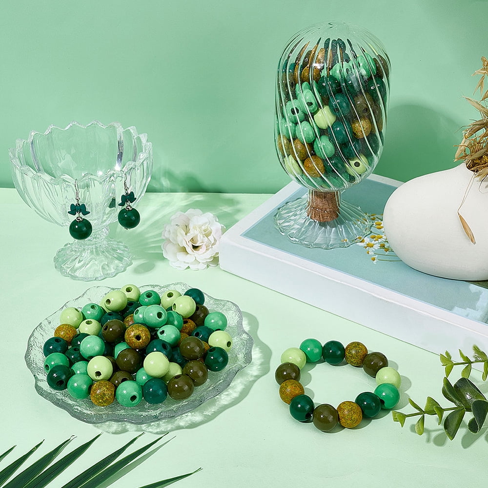 210Pcs 7 Colors Spray Painted Wood European Beads Large Hole Round Beads Green 15~16x14.5~16mm Hole: 3.5~4mm 30pcs/color