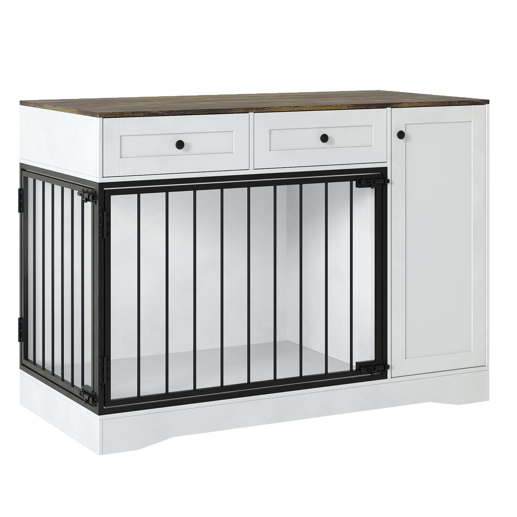 47" Farmhouse Dog Crate Furniture, Modern TV Stand with Double Doors Indoor Kennel & Buffet Cabinet with 2 Drawers, Storage Side Table for Small Medium Dogs
