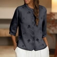 thumbnail image 2 of T Shirts for Women Graphic Vintage Stylish Print Crew Neck 3/4 Length Sleeve Lightweight Button Up Linen Blend Shirt Top Women Graphic Tees Navy L, 2 of 9