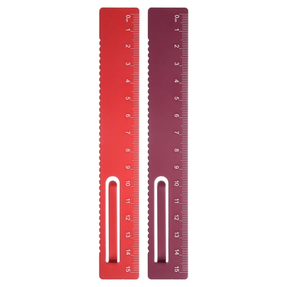 Uxcell 2pcs Straight Ruler 15cm Metric Metal Aluminum Alloy Measuring Bookmark Clip Ruler Scale Tool for Measure Study Reading Classroom Office, Red/Deep Red