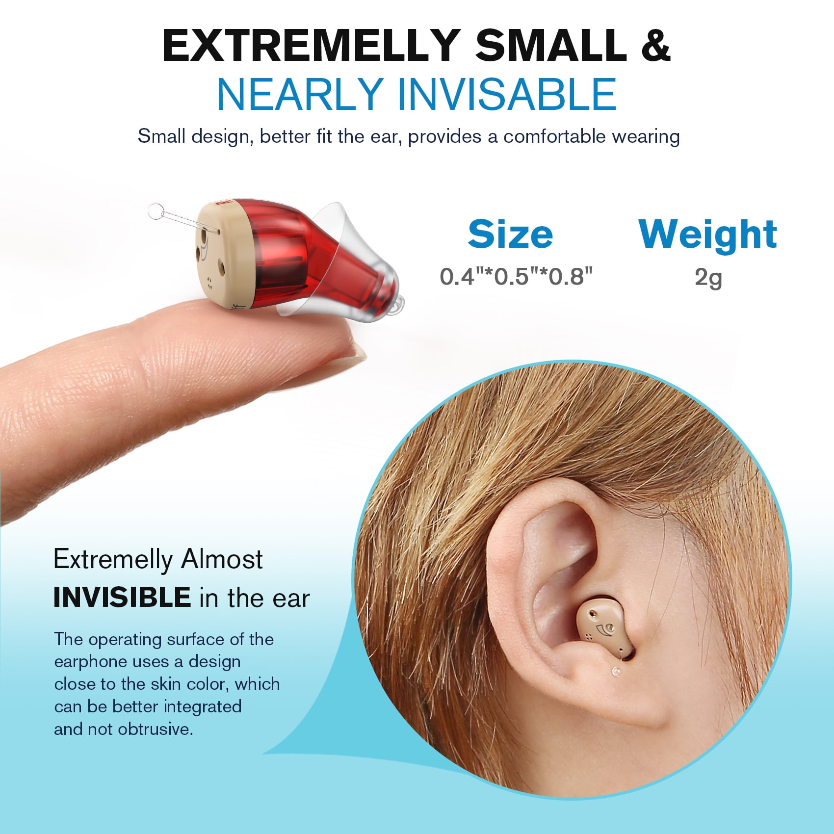 iBstone K17 Rechargeable hearing aids , Completely-in-canal (cic) Mini for Seniors & Adults, Blue & Red, Pair