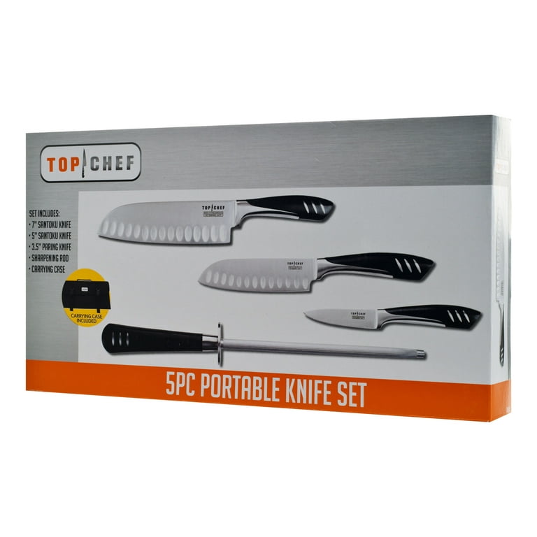 Top Chef 5 Piece Stainless Steel Knife Set - Portable 