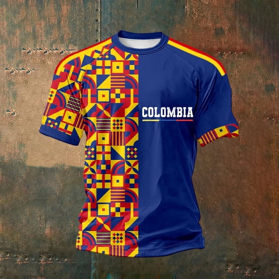 Mens Soccer Shirt Colombia Raglan Tops Short Sleeve Performance Crewneck Tee for Graphic Fit for Training Sports Fan Casual Tops Tee L