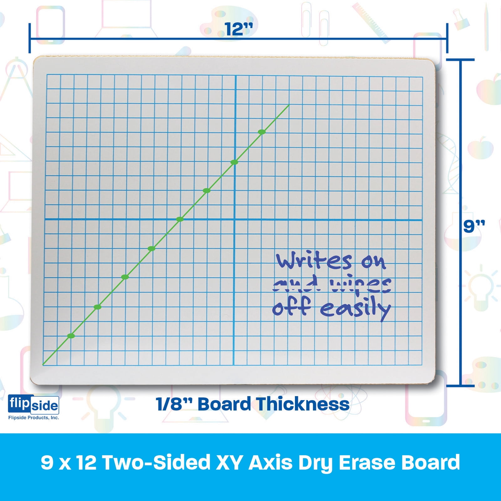 9 x 12 Dry Erase XY Axis/Dry Erase, Two Sided - Class Pack 12 Retail