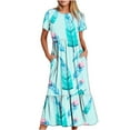 thumbnail image 2 of Fshaion Robe d'Été pour Femmes 2024 Grande Taille Décontractée Manches Courtes Col Rond Robe Décontractée Fluide à Étages Maxi Robe de Plage avec Poches Imprimé Plumes en Solde à Moins de 10!, 2 of 6