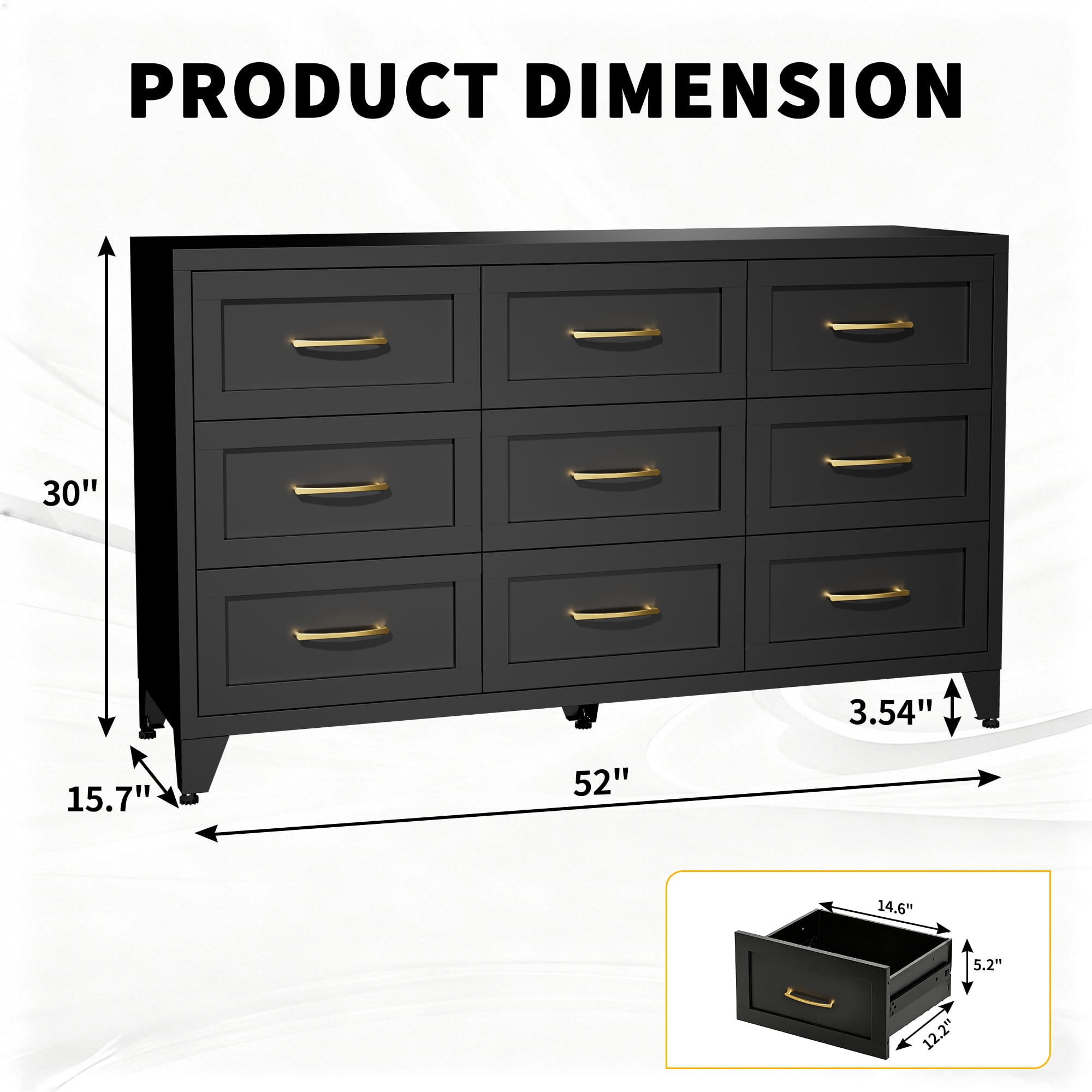 Aukfa 9-Drawer Wide Metal Dresser, Steel Storage Chest with Smooth-Glide Drawers, Eco-Friendly Bedroom Cabinet,