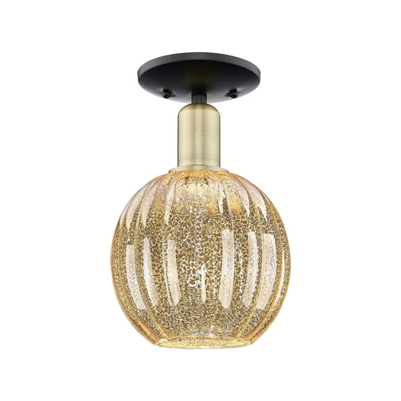 716-1C-BAB-G458-7ME Innovations Lighting Preston - 1 Light Semi-Flush Mount-11.5 Inch Tall and 7 Inch Wide-Black Antique Brass Finish-Mercury Glass