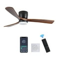 42 Inch Black Wood Ceiling Fans With Lights And Remote, Modern Flush