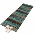 thumbnail image 2 of 2'x6' Rug Runners for Hallways Kitchen, Teal Wood Grain Non Slip Entryway Beside Floor Carpet Runner, Gradient Farm Old Wooden Board Vintage Washable Laundry Room Bedroom Throw Rugs Mat, 2 of 8