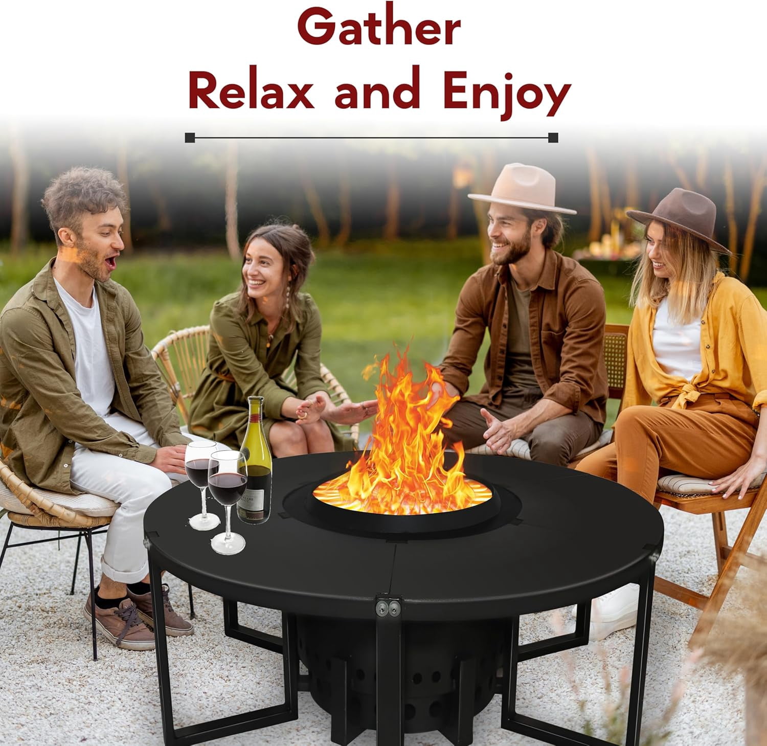 21.6 Inch Smokeless Firepit with Round Table Top - Efficient and Safe Bonfire Fire Pit - Perfect Smokeless Fire Pits for Outside Gatherings with Family and Friends