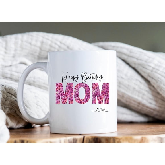 Personalized Happy Birthday Mom - Mom's Birthday Gift from Daughter. Best Mom Ever. Gift for Mom. Custom Coffee Mug. Flower Mom Mug