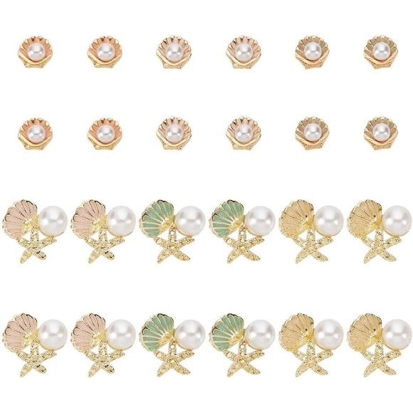 24 Pcs 2 Formes Charmes Ongles Thème Océan Décoration Ongles Coquillage Étoile Poisson Perle Bijoux d'Art Ongles en Alliage Émail Cabochons pour Ongles Acryliques Bricolage