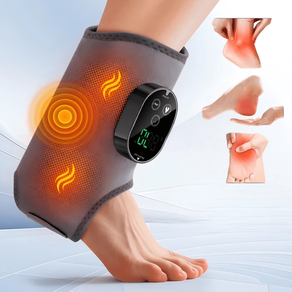Cordless Heated Ankle Massager, Foot Massager, Ankle Brace Wrap Warmer with 6 Heat & 3 Vibration, 3 Timer Settings, 3000mAh Battery, Ankle Heating Pad for Home