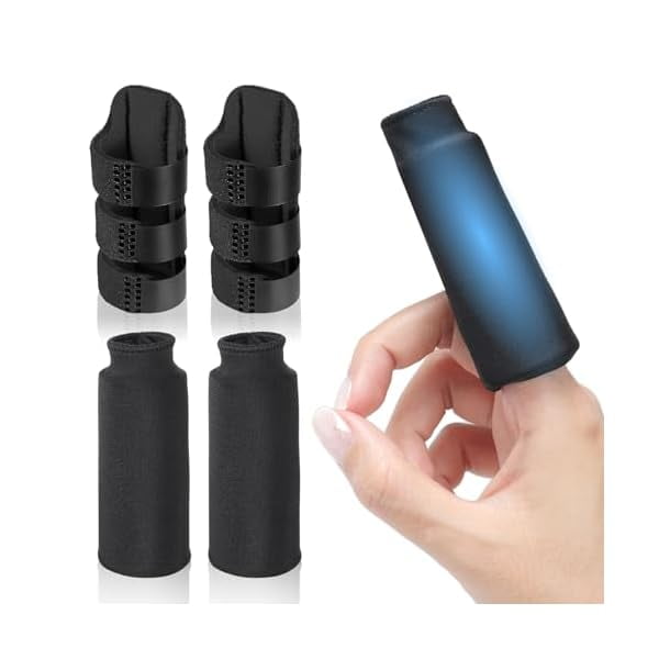 wonima44 Trigger Finger Splint and Finger Ice Pack, 2+2 Set, Reusable Fingers Ice Sleeves for Pain Relief, Fingers Brace Fits for Middle/Ring/Index/Pinky Finger- Left and Right Hand, Black, 4pcs