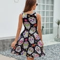 thumbnail image 6 of Sugar Skull Roses Designs Women's Tank Dress V Neck Sleeveless Summer Sundress, 6 of 7