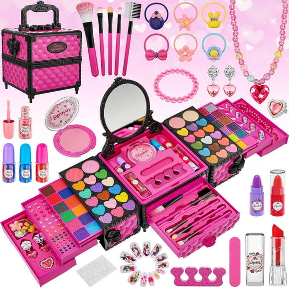 Kit de maquillaje Kuovei 99 unidades para niñas con espejo, cintas para el pelo y más